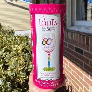 Lolita “50 is Just A Number” hand painted 15oz wine glass NWOT